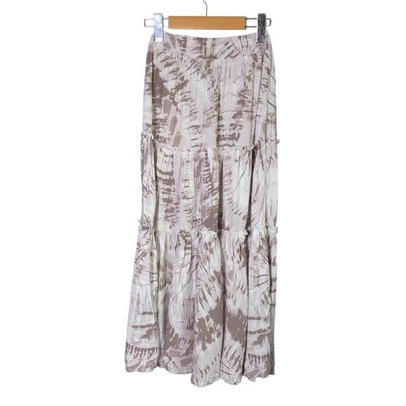 NWT Blue Island Cream/Brown/Tan Tie Dye Tiered Maxi Skirt Size XS - Picture 2 of 7